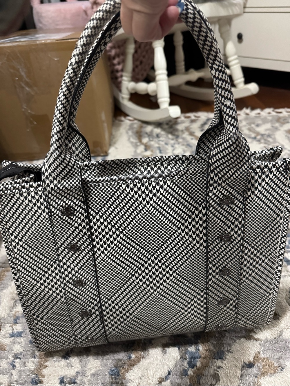 Betsey Johnson Black & White Plaid Heart Accent Tote - Picture 7 of 12